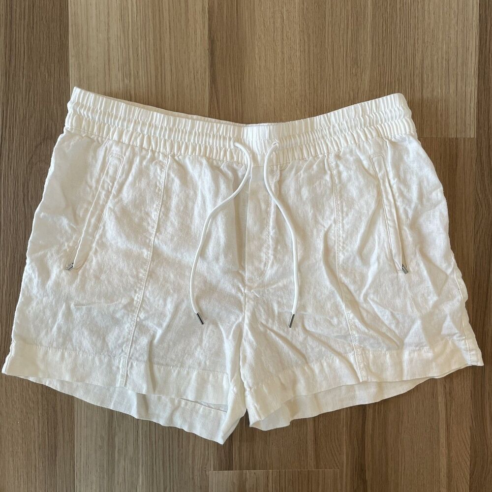 Athleta Womenโs 14 Linen Retreat Pull On Shorts Zip Pockets Luxury Clean Travel